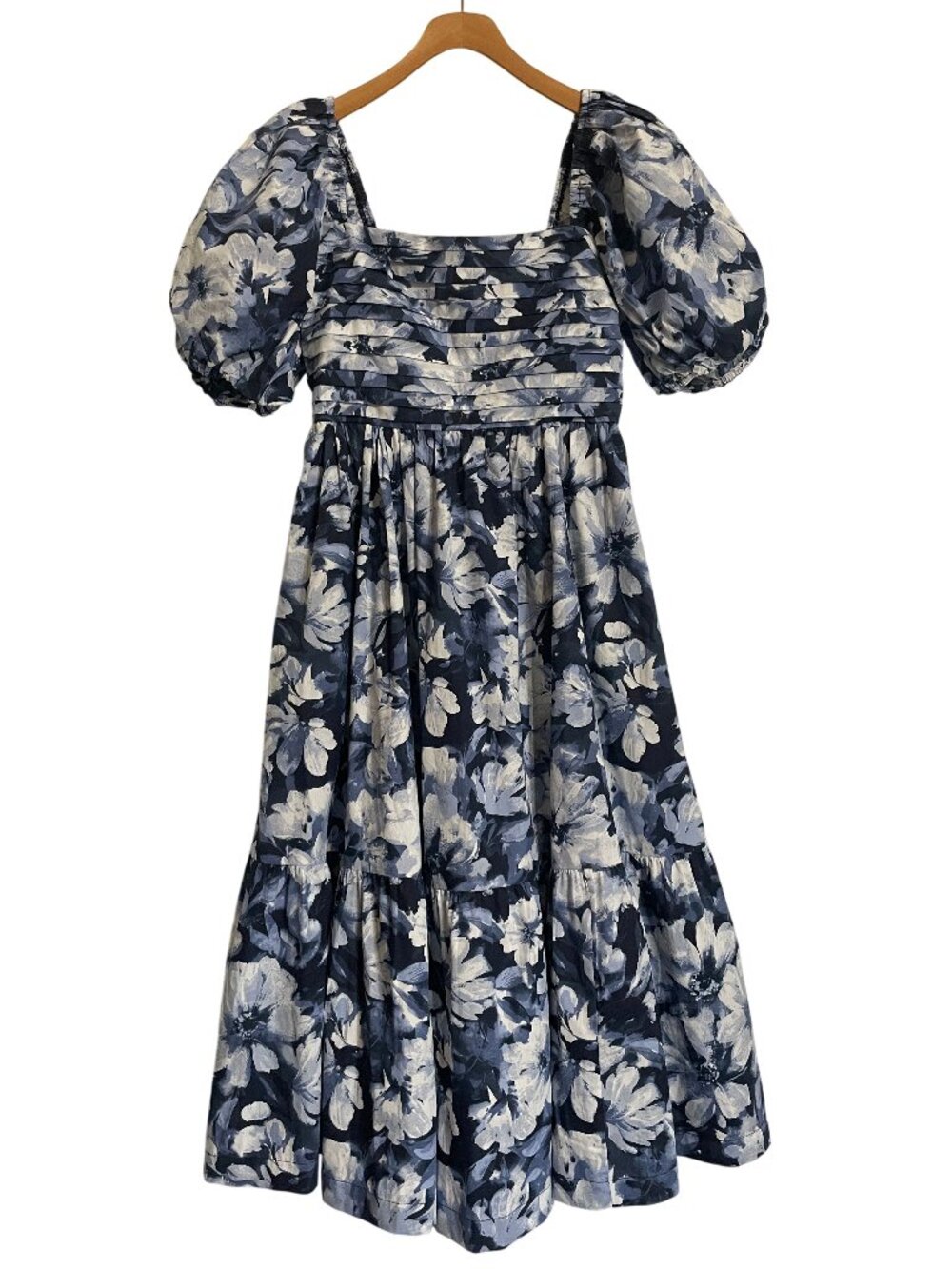 Abercrombie & Fitch Puff Sleeve Navy Floral Midi Dress